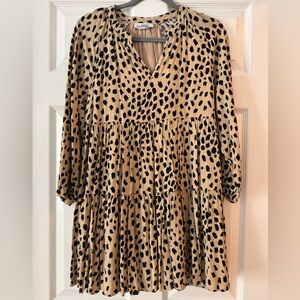 Vineyard Vines Leopard Print Tiered Long Sleeve Dress